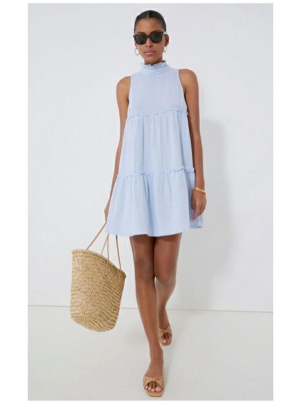 Tuckernuck Pomander Place Morgan Dress Light Blue Tiered Gauze Size XXL